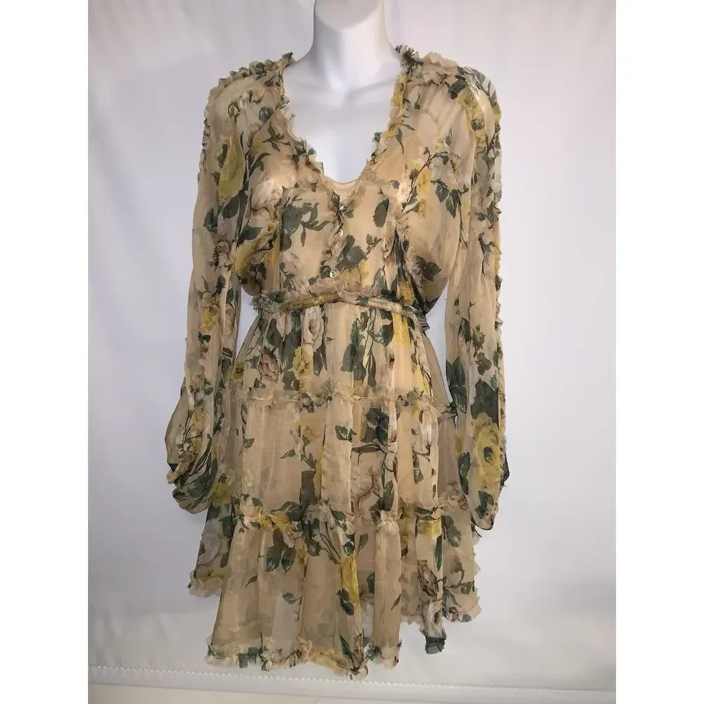 O.P.T Women's Floral Print Romantic Coquette Dress Yellow Size XS